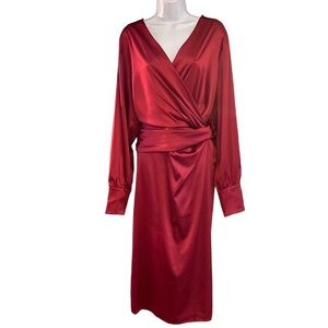NWT Lane Bryant Satin Wrap Long Sleeve Burgundy Dress Size 18/20